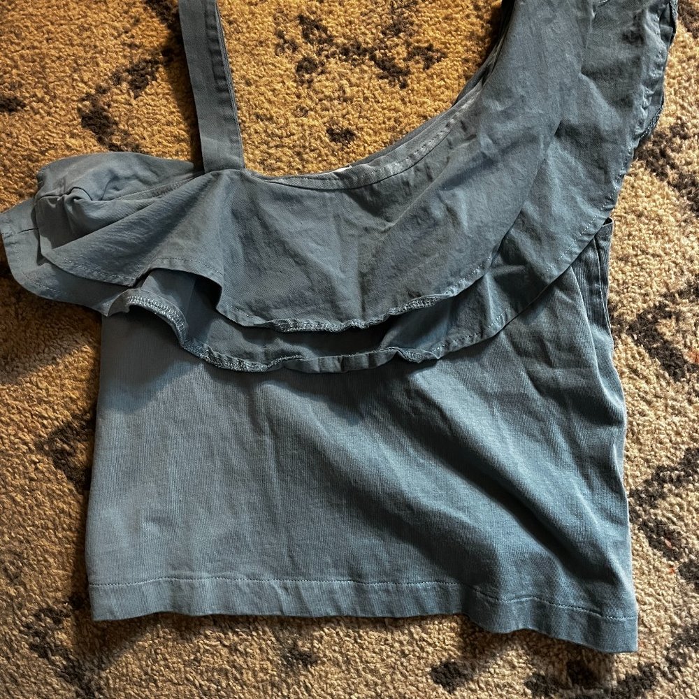zara one shoulder ruffle shirt
